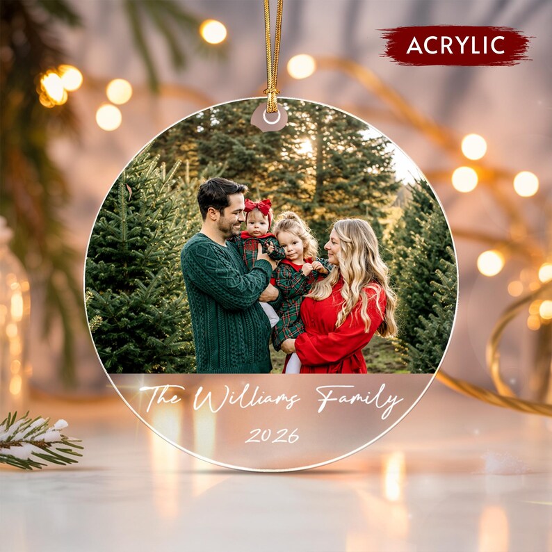 Family Christmas Photo & Name Ornament