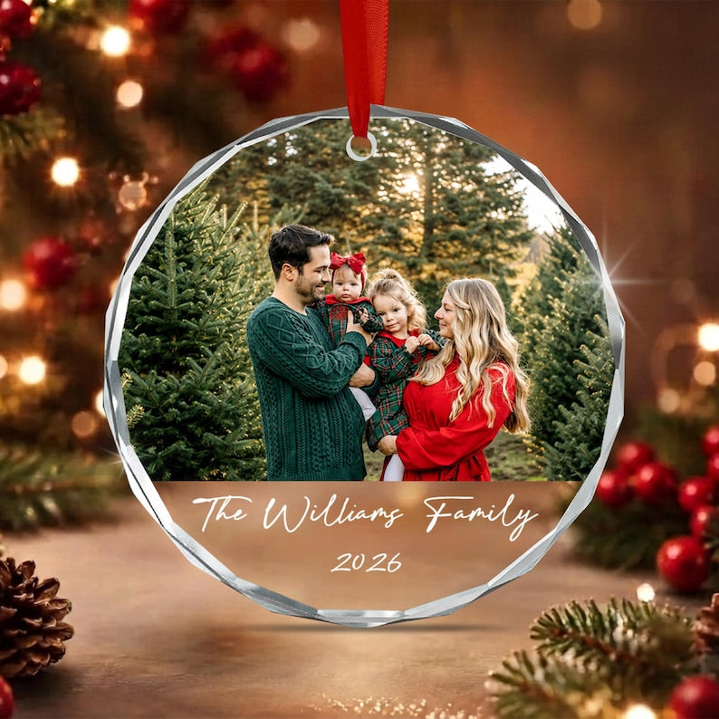 Family Christmas Photo & Name Ornament