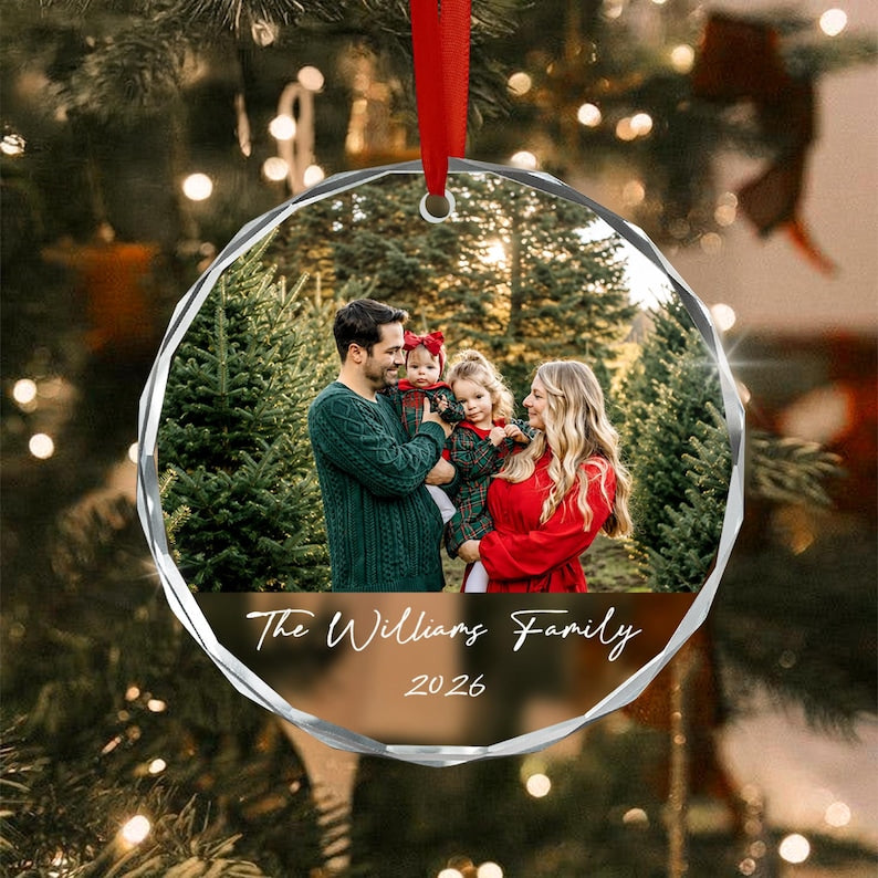 Family Christmas Photo & Name Ornament