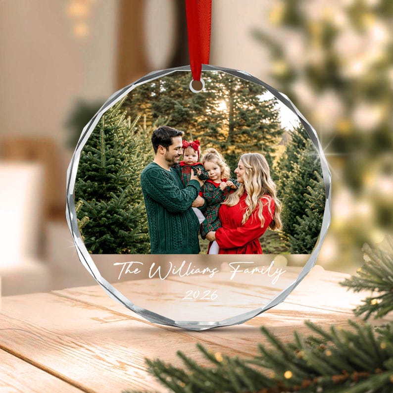 Family Christmas Photo & Name Ornament