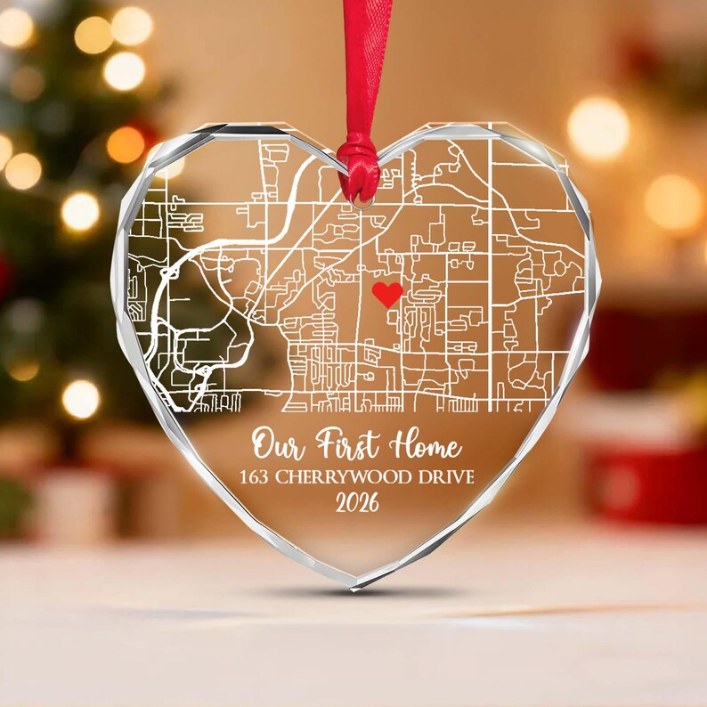 First Home Map Glass Christmas Ornament