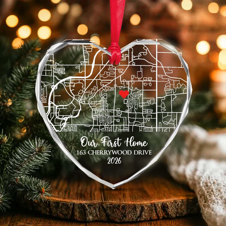 First Home Map Glass Christmas Ornament