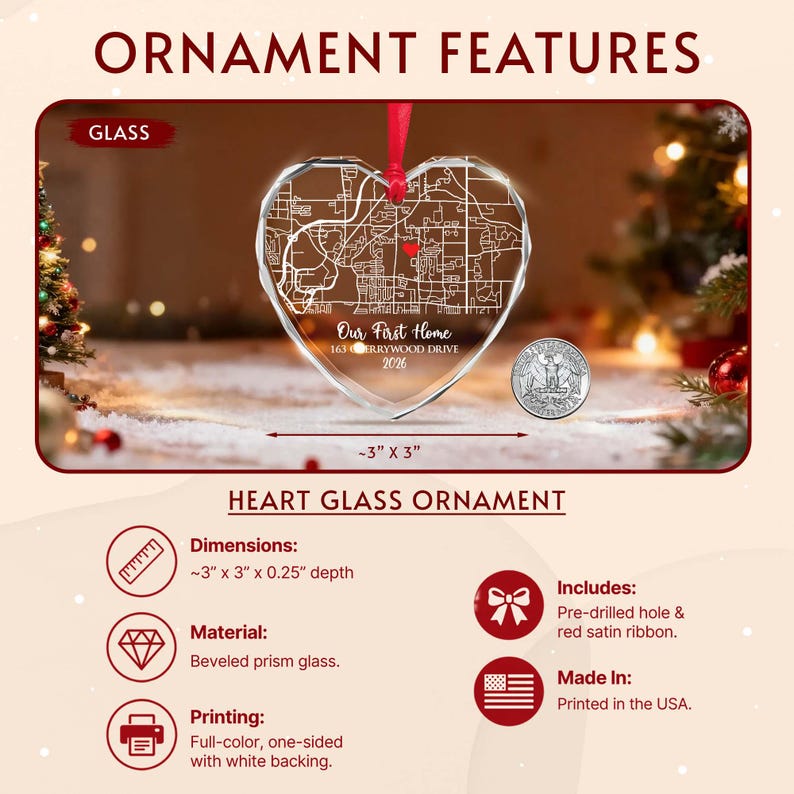 First Home Map Glass Christmas Ornament