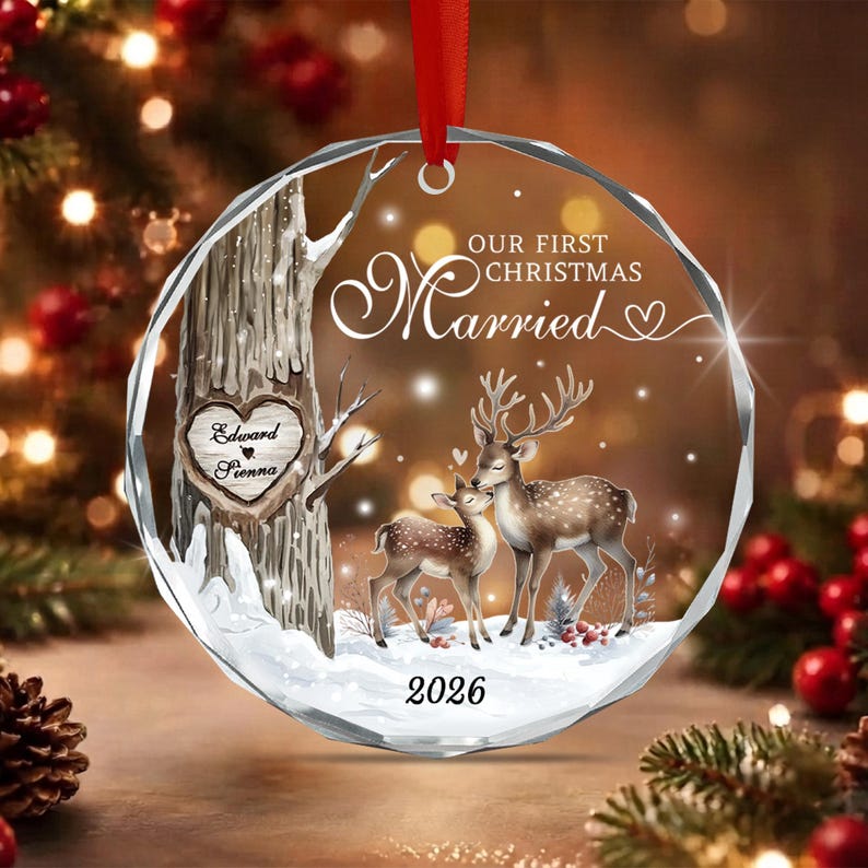 First Married Christmas Name & Year Ornament