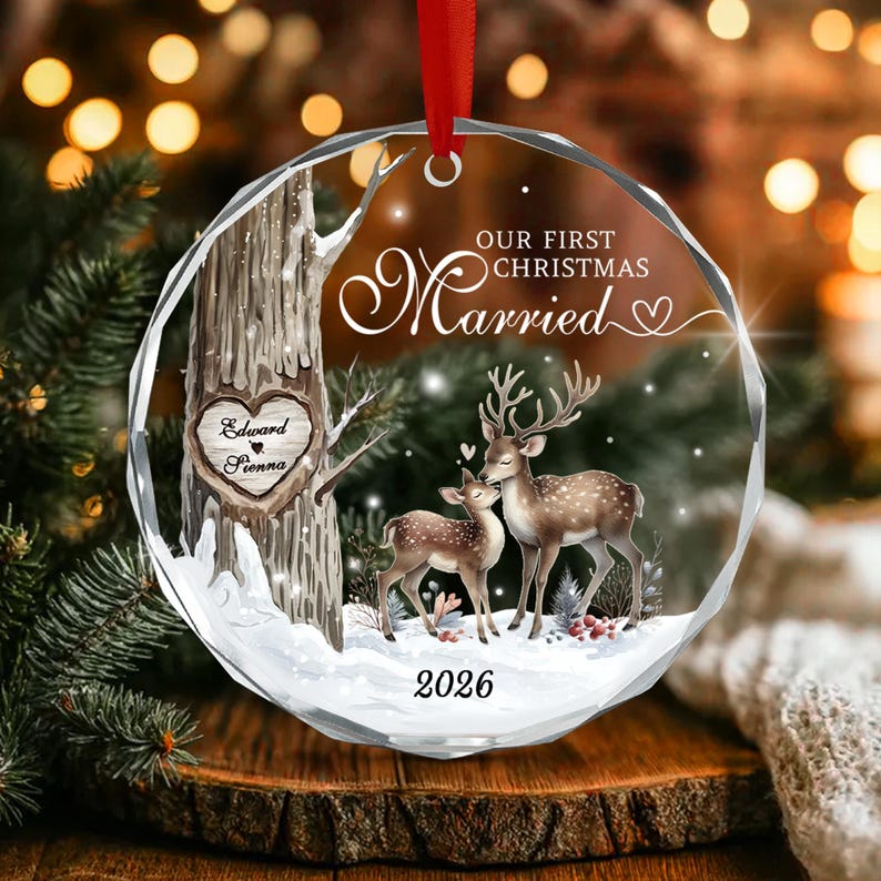 First Married Christmas Name & Year Ornament