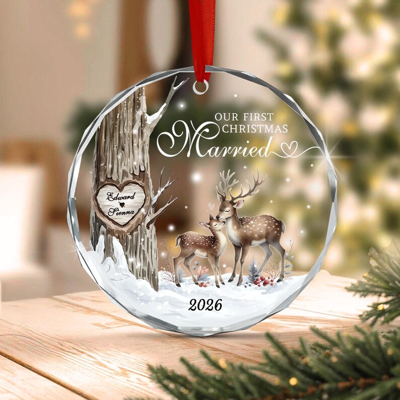 First Married Christmas Name & Year Ornament