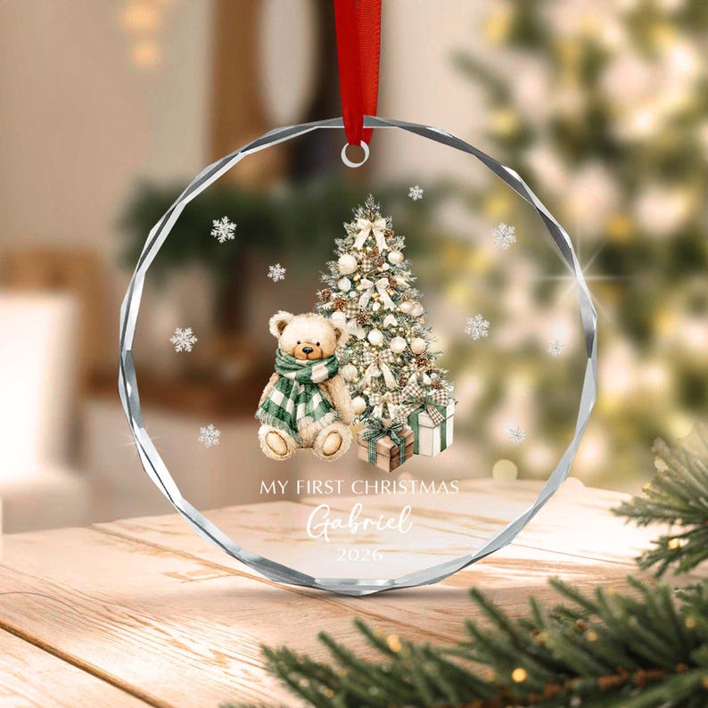 Baby Bear Name Glass Ornament 2026