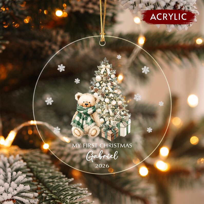 Baby Bear Name Glass Ornament 2026