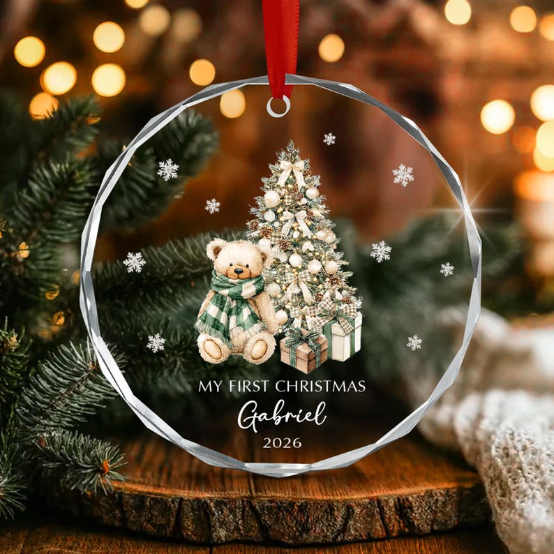 Baby Bear Name Glass Ornament 2026