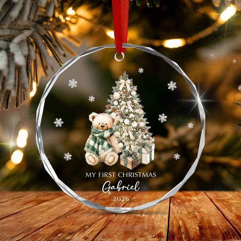 Baby Bear Name Glass Ornament 2026