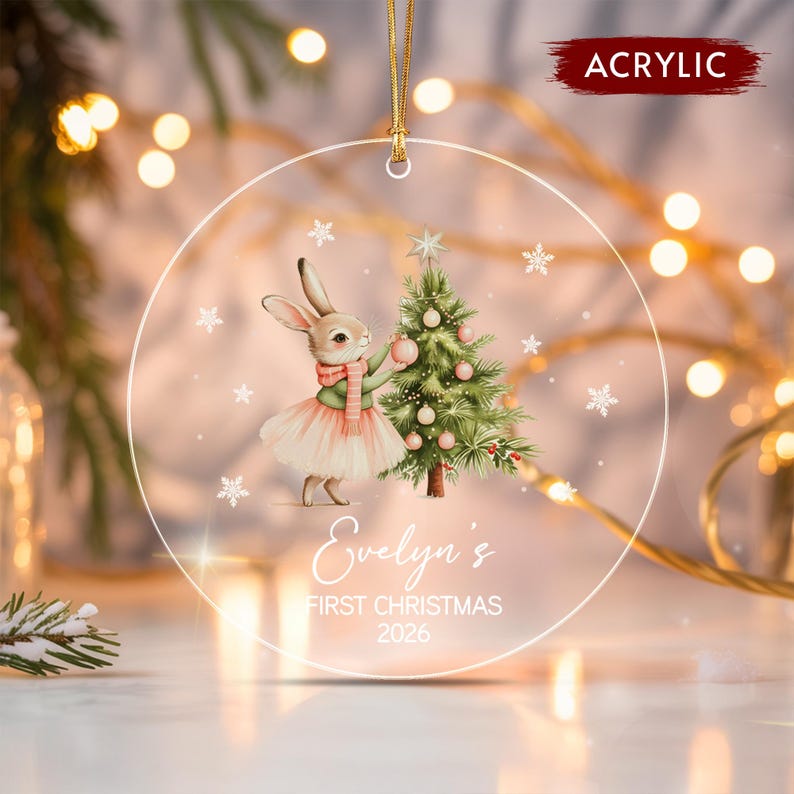 Baby Rabbit Name & Year Christmas Ornament