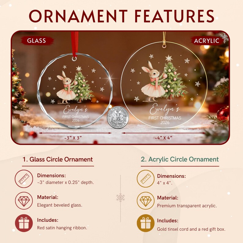 Baby Rabbit Name & Year Christmas Ornament