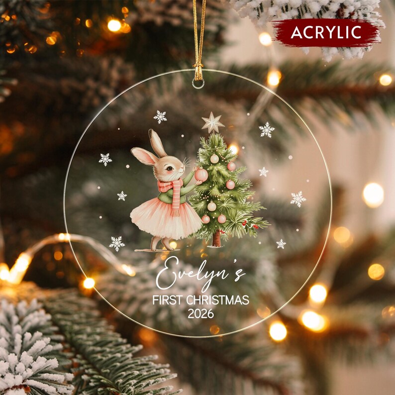 Baby Rabbit Name & Year Christmas Ornament