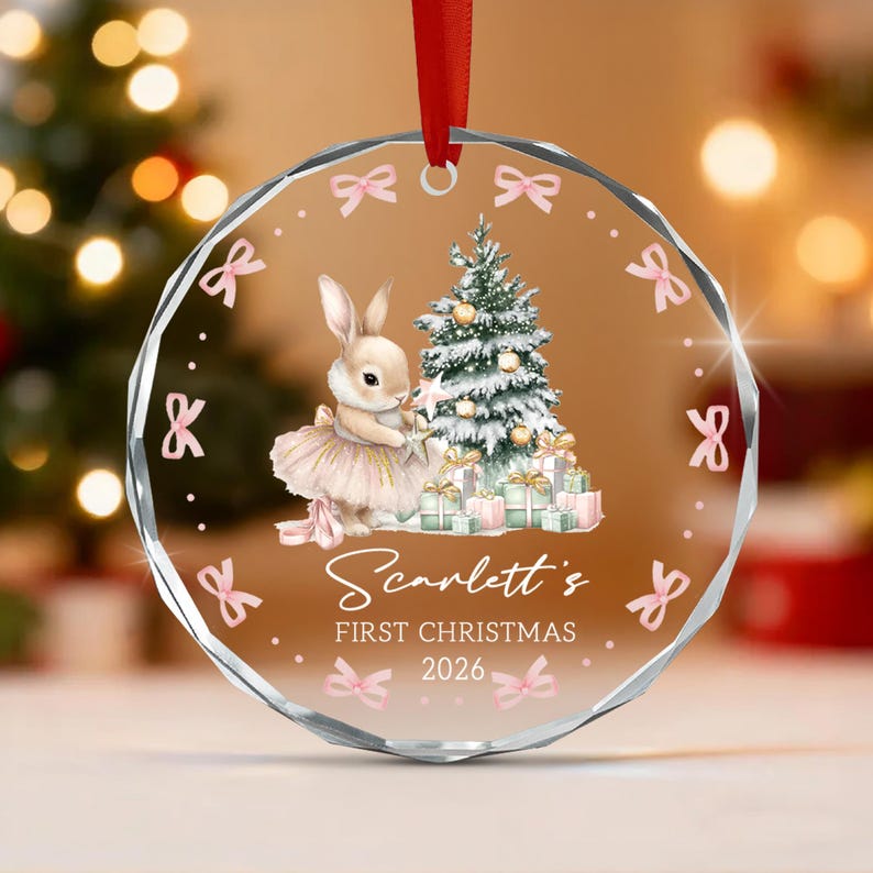 Baby Bunny Name & Year Glass Ornament