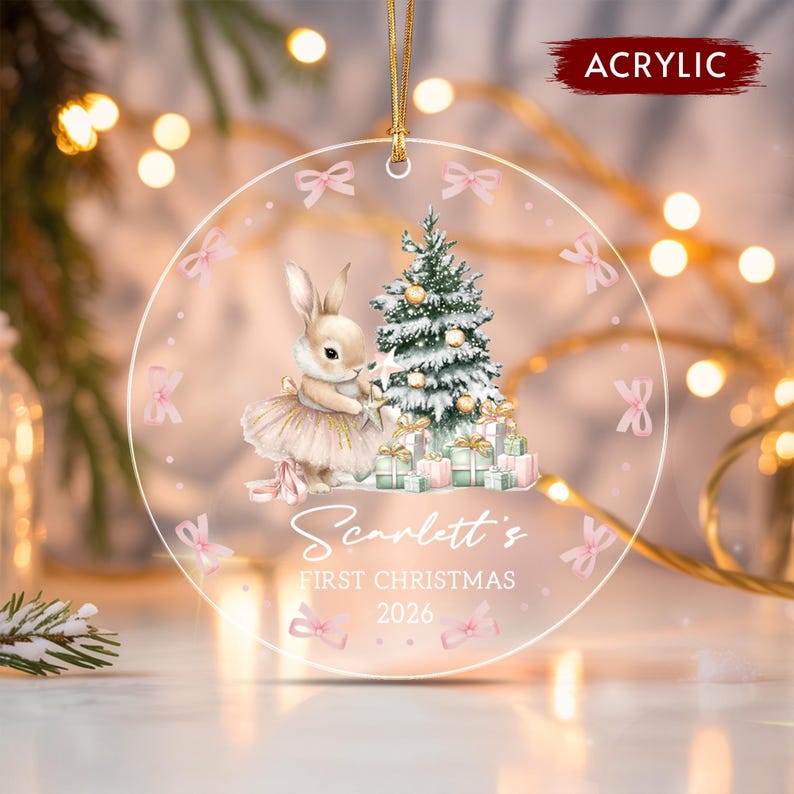 Baby Bunny Name & Year Glass Ornament