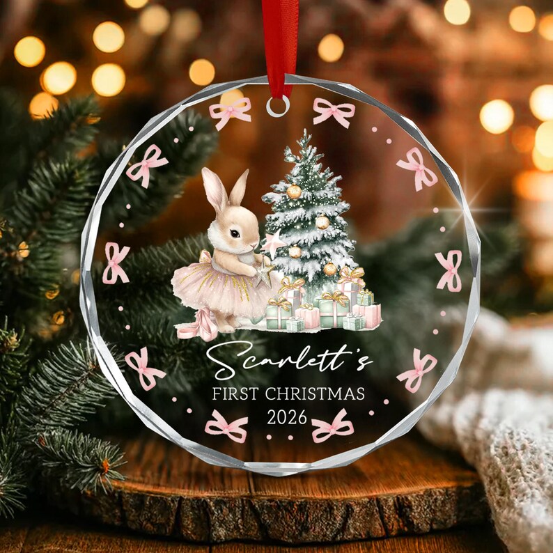 Baby Bunny Name & Year Glass Ornament