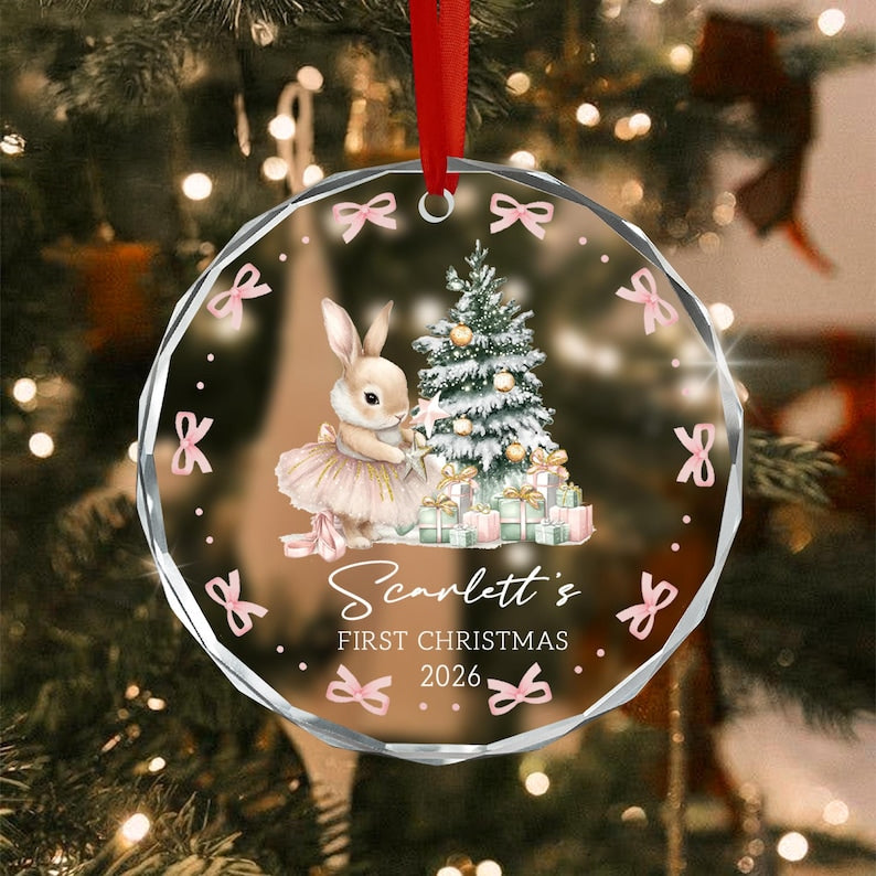 Baby Bunny Name & Year Glass Ornament
