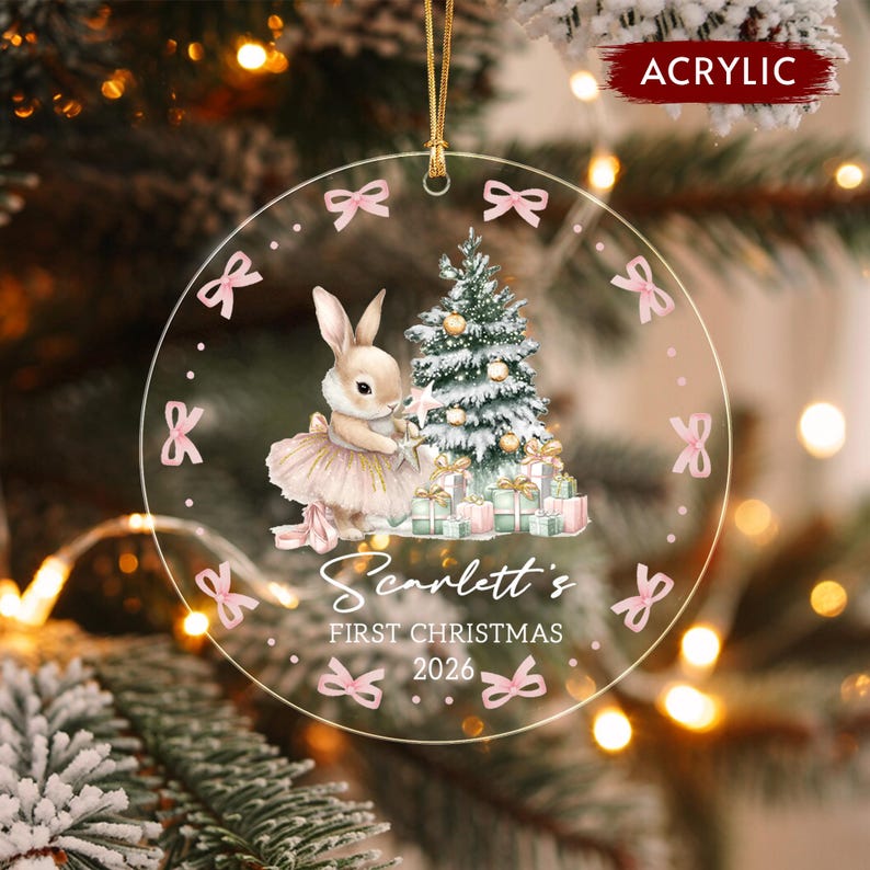 Baby Bunny Name & Year Glass Ornament