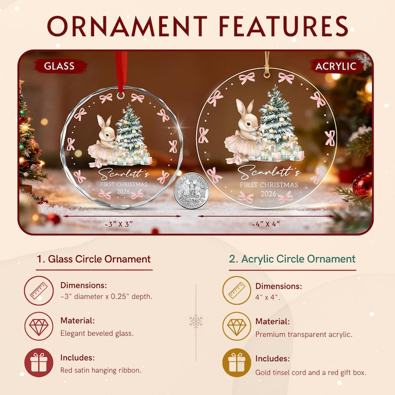 Baby Bunny Name & Year Glass Ornament