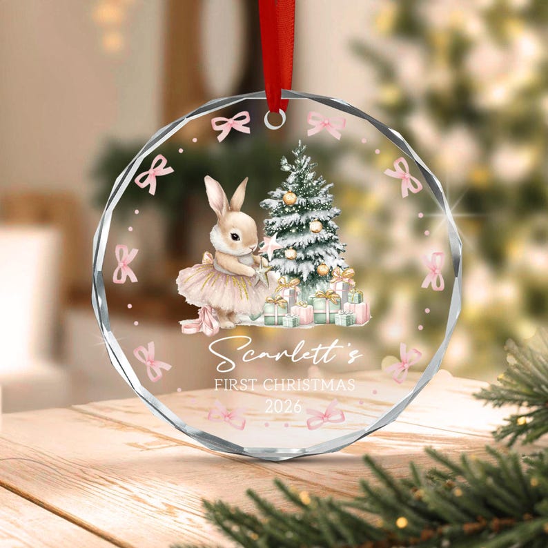 Baby Bunny Name & Year Glass Ornament