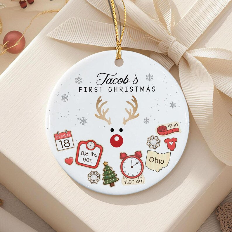 Baby Birth Stats Rudolph Reindeer Ornament