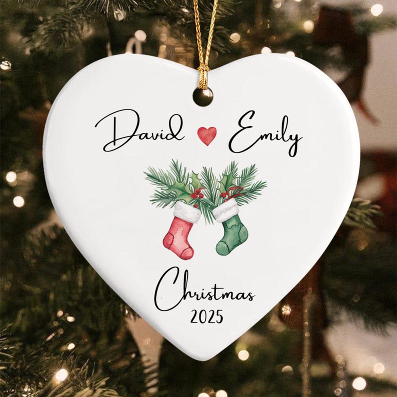 First Christmas Heart Stocking Couple Ornament