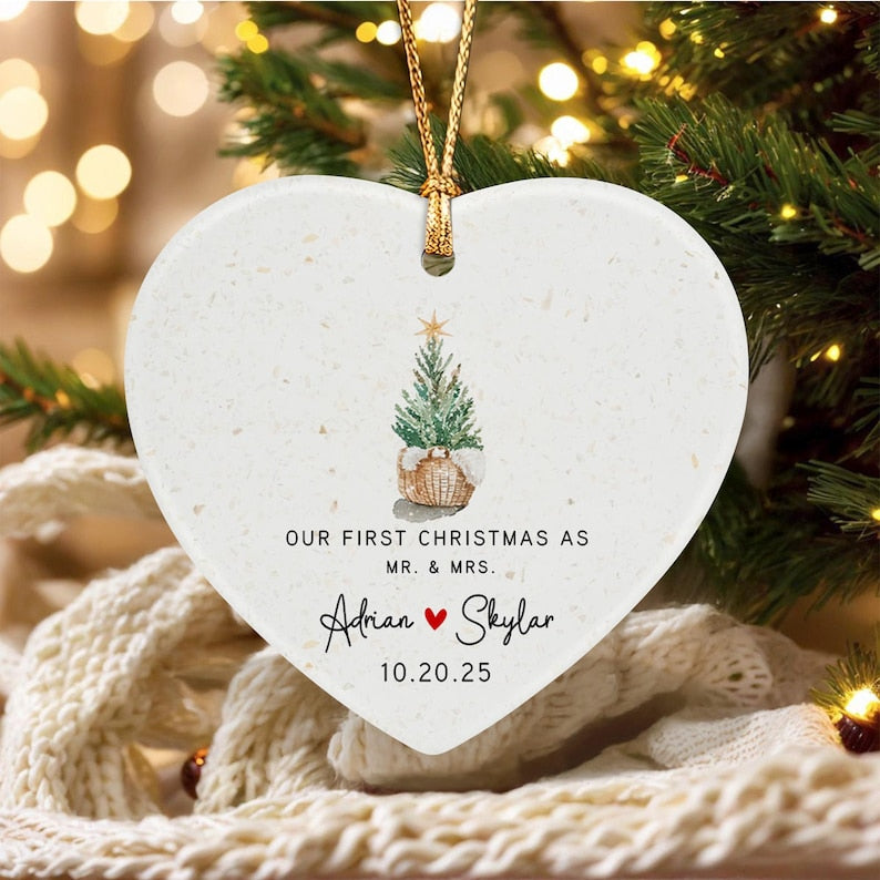Couple Wedding Date & Name Christmas Ornament