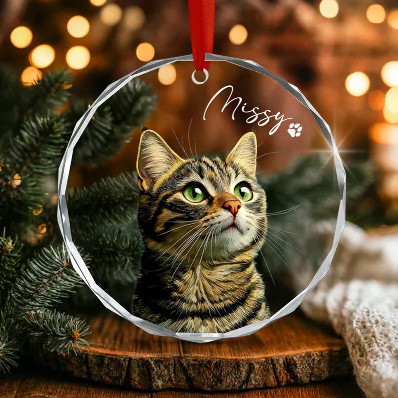 Cat Portrait Christmas Glass Ornament