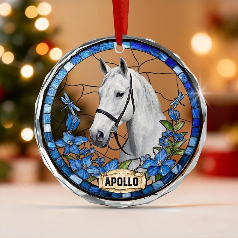 Horse Portrait Glass Christmas Ornament