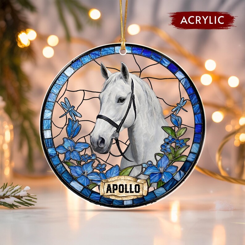 Horse Portrait Glass Christmas Ornament
