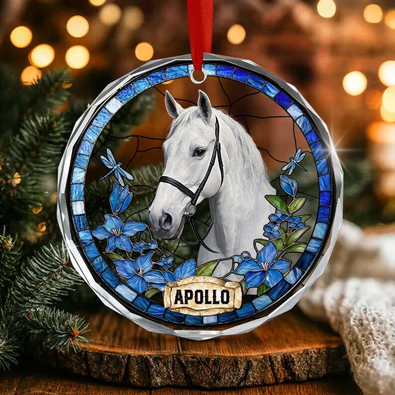 Horse Portrait Glass Christmas Ornament