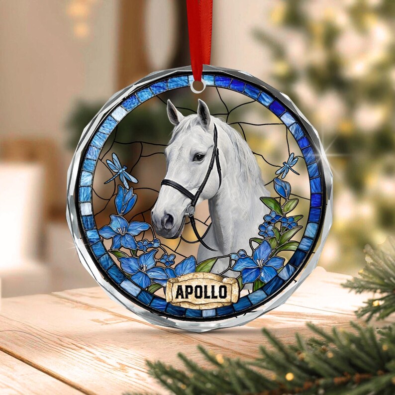 Horse Portrait Glass Christmas Ornament