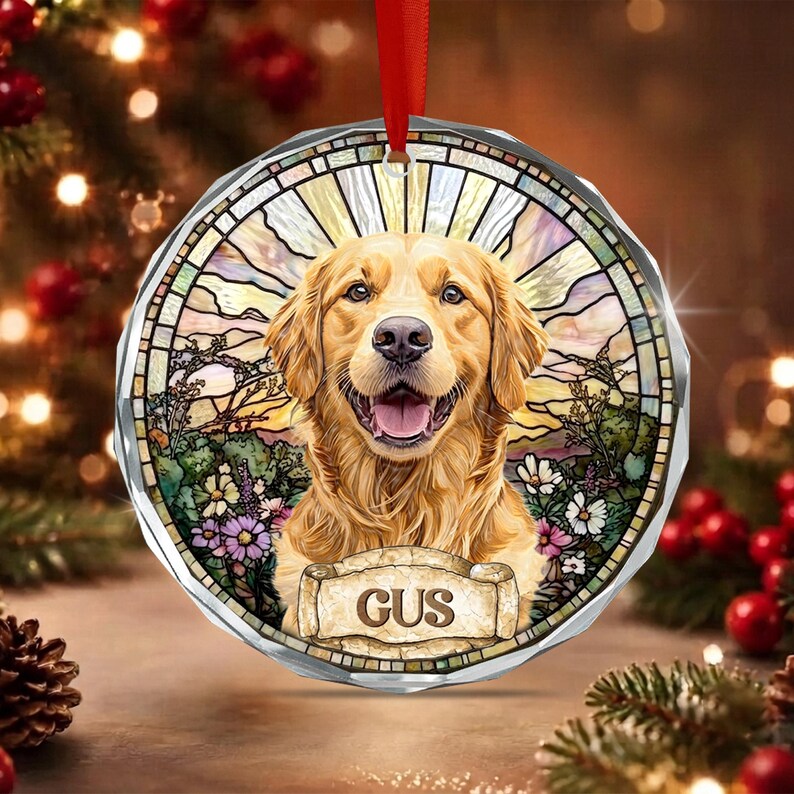 Dog Faux Stained Glass Portrait Ornament