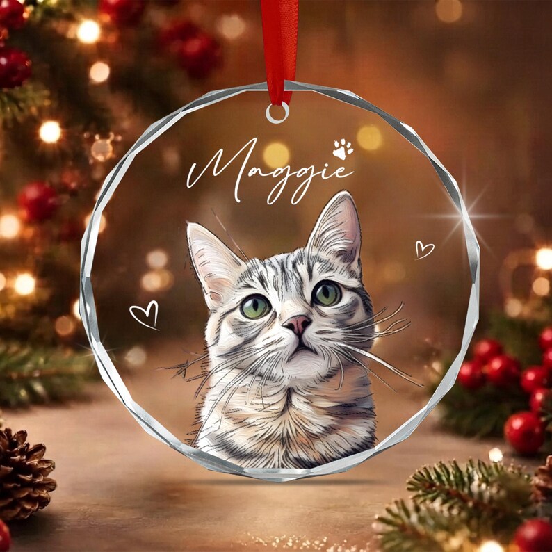 Cat Portrait from Photo Glass Ornament