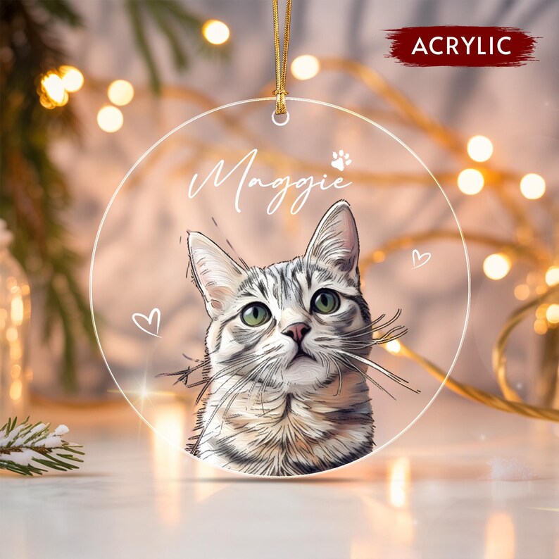 Cat Portrait from Photo Glass Ornament