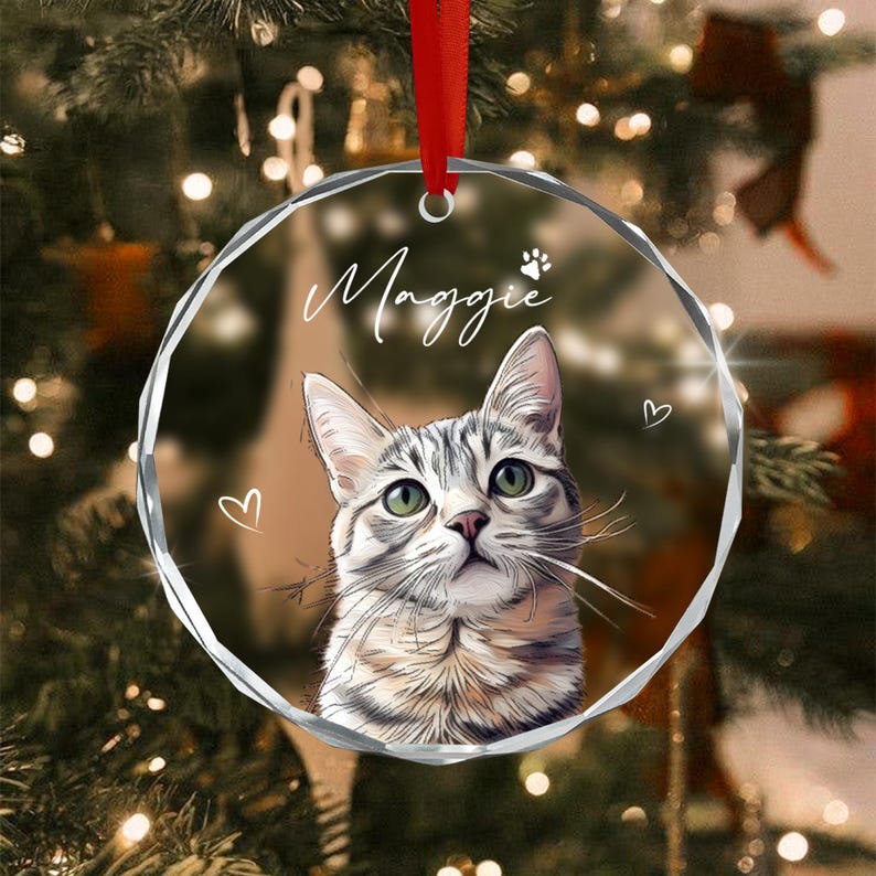 Cat Portrait from Photo Glass Ornament