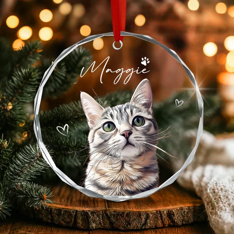 Cat Portrait from Photo Glass Ornament