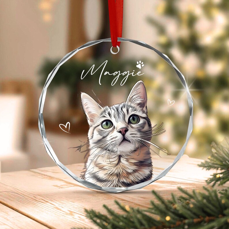 Cat Portrait from Photo Glass Ornament