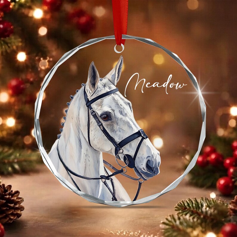 Horse Watercolor Portrait Glass Ornament