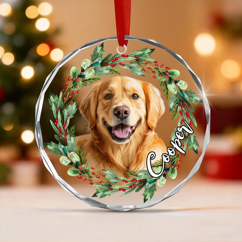 Dog Photo Watercolor Wreath Ornament