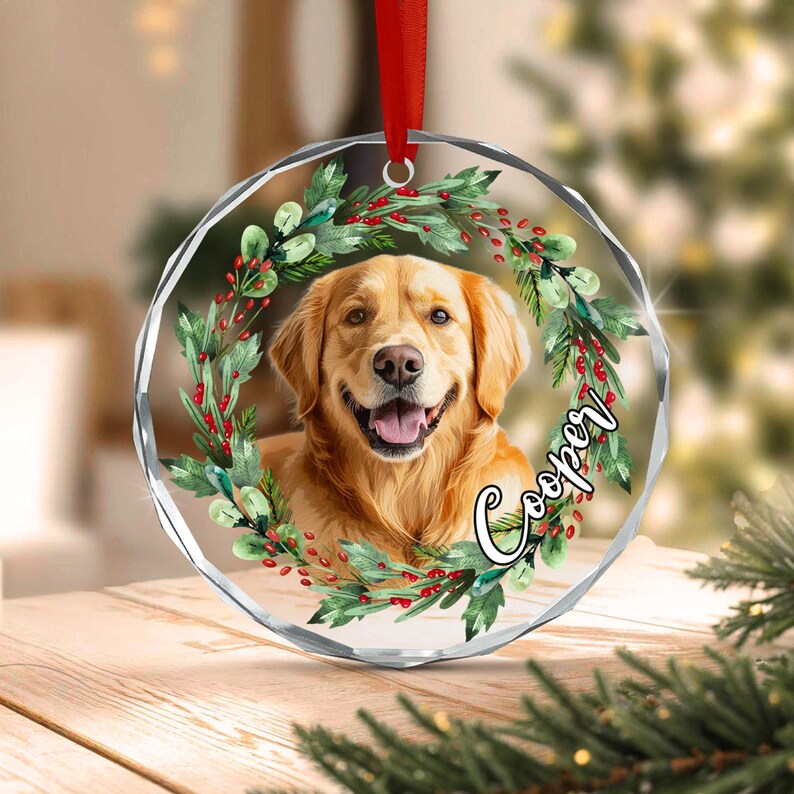 Dog Photo Watercolor Wreath Ornament