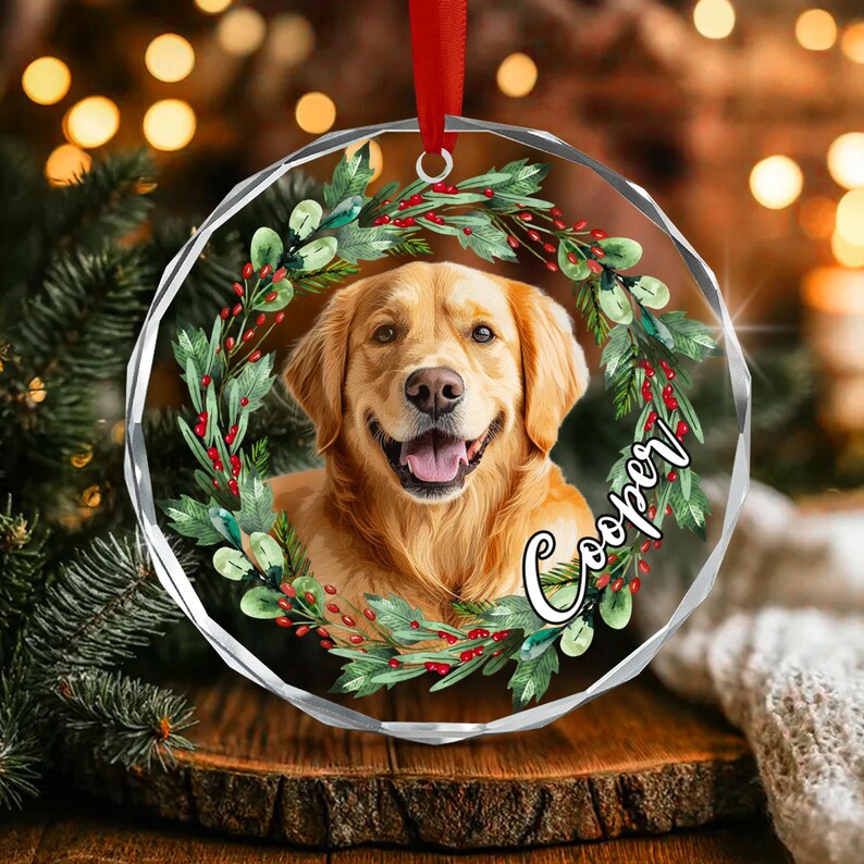 Dog Photo Watercolor Wreath Ornament