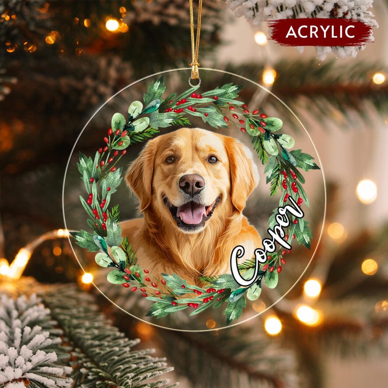 Dog Photo Watercolor Wreath Ornament