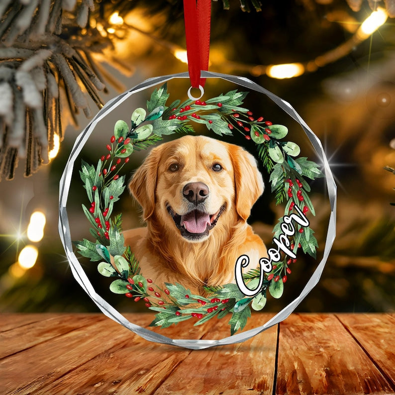 Dog Photo Watercolor Wreath Ornament