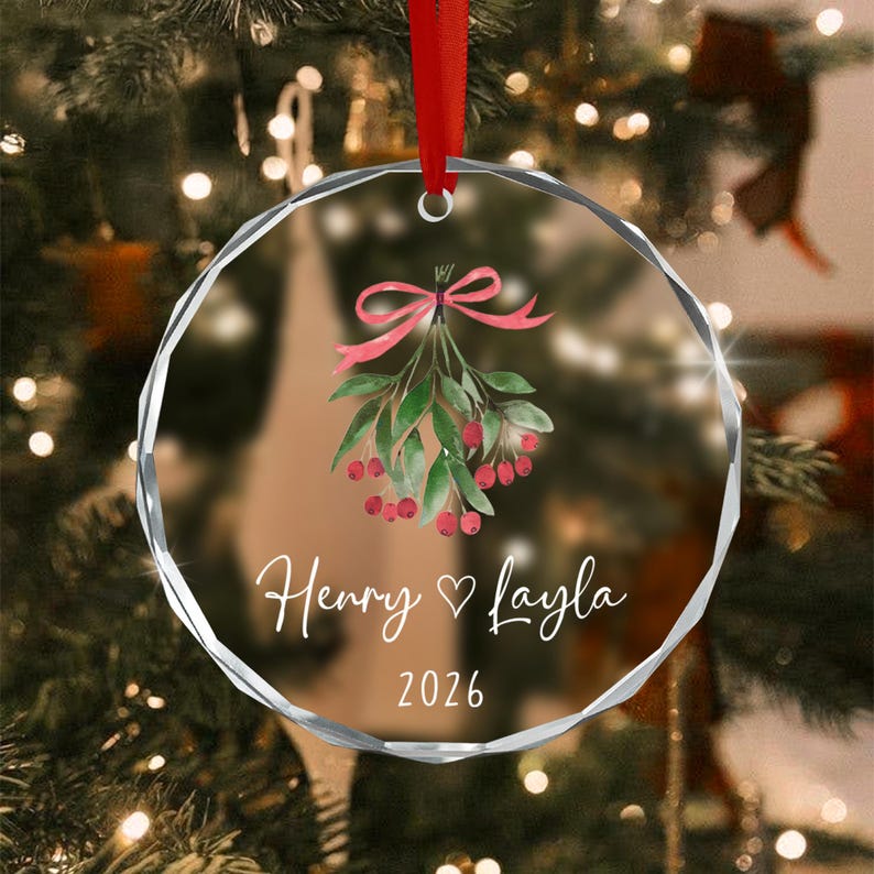 Mistletoe Couple Name & Year Ornament 2026