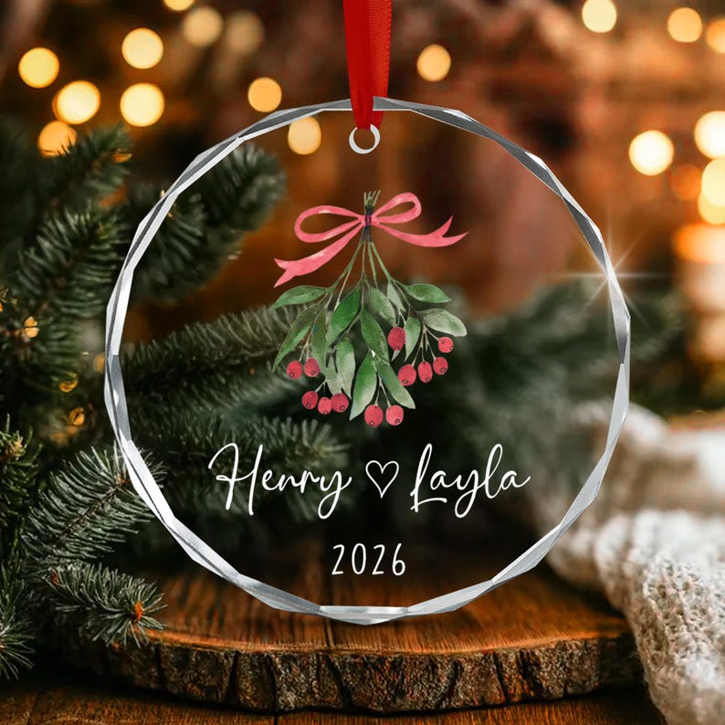 Mistletoe Couple Name & Year Ornament 2026