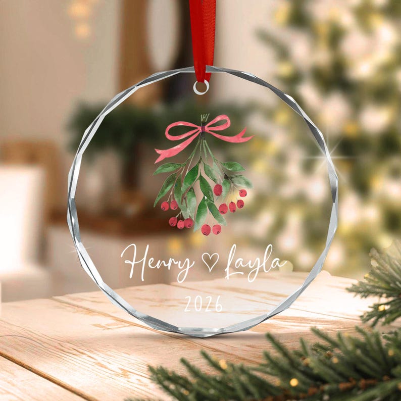 Mistletoe Couple Name & Year Ornament 2026