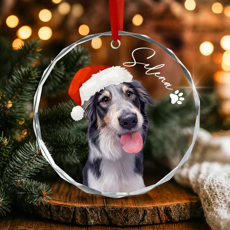 Dog Photo Glass Christmas Ornament 2026
