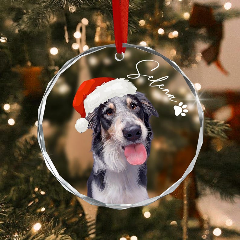 Dog Photo Glass Christmas Ornament 2026
