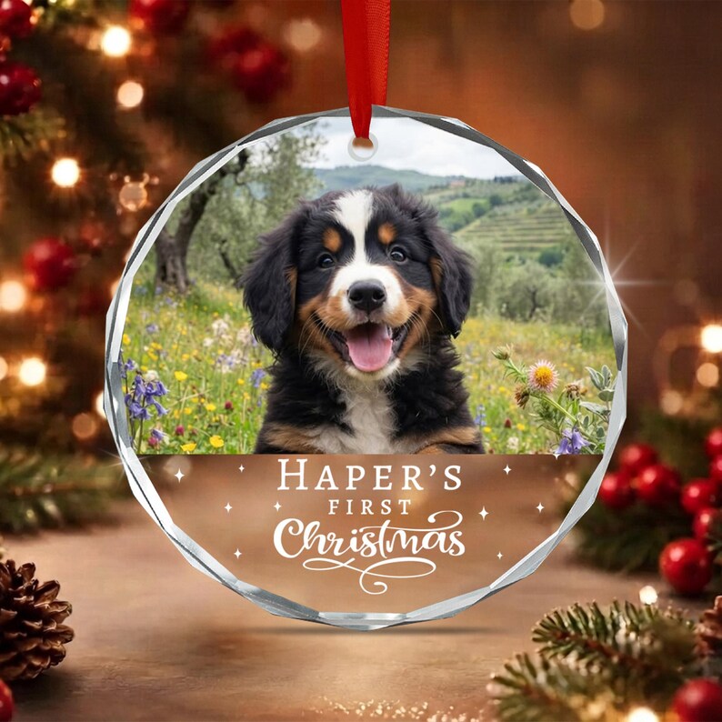 Dog's First Christmas Glass Ornament